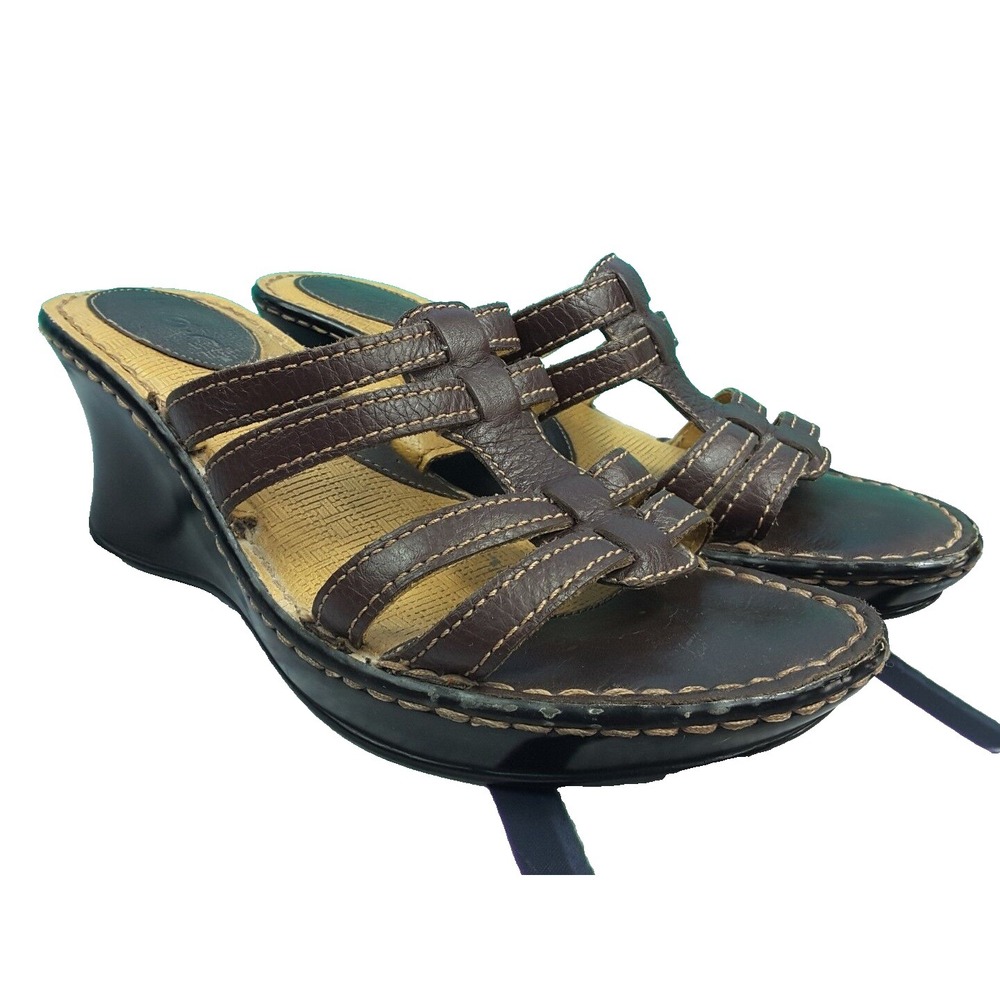 BOC Womens Size 8‎ M Brown Strappy Leather Wedge Heel Sandals Shoes